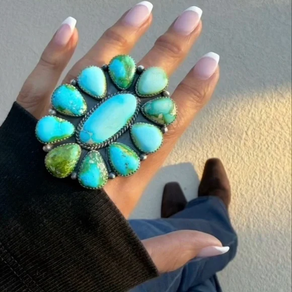 Navajo A Spencer Sonoran Turquoise & Sterling Silver Cluster Ring